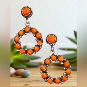 Vintage Selena Warner Navajo Orange Spiny Oyster Sterling Silver Conch Earrings